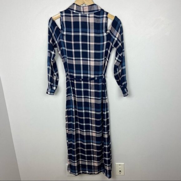 NWT Maison Jules Plaid Cold-Shoulder Midi Dress Blue‎ Size Small New With Tags S - Picture 5 of 16